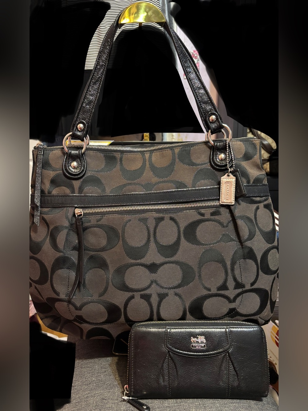 COACH  POPPY  Lurex Glam Jacquard Shopper Tote bundle!